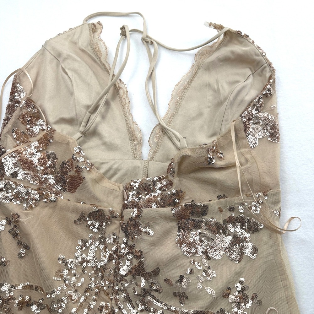 Sequin Fringe Flapper Romper‎ Deep V Gatsby Party Jumper Beige Size M - Picture 5 of 8